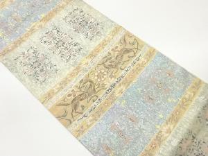 横段に草花・鹿模様織出し袋帯